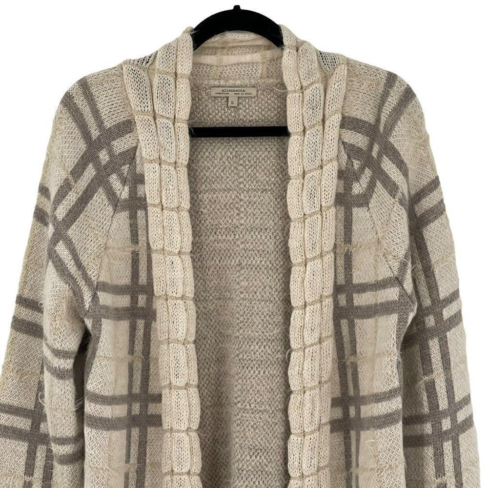 ‎Elisabetta Collection Mohair Wool Blend Open Front Cardigan Sweater Cream Large - Picture 2 of 9